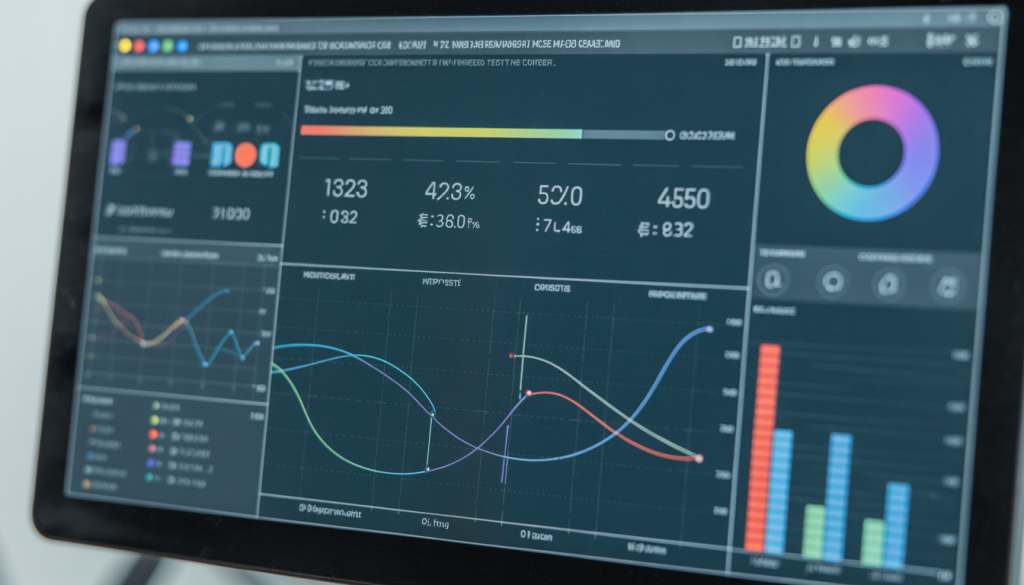 A computer screen displaying a benchmark test in progress with graphs and charts, highlighting hardware components being tested.