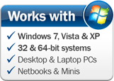 Works with 64/32-bit Windows 7/Vista/XP/2000